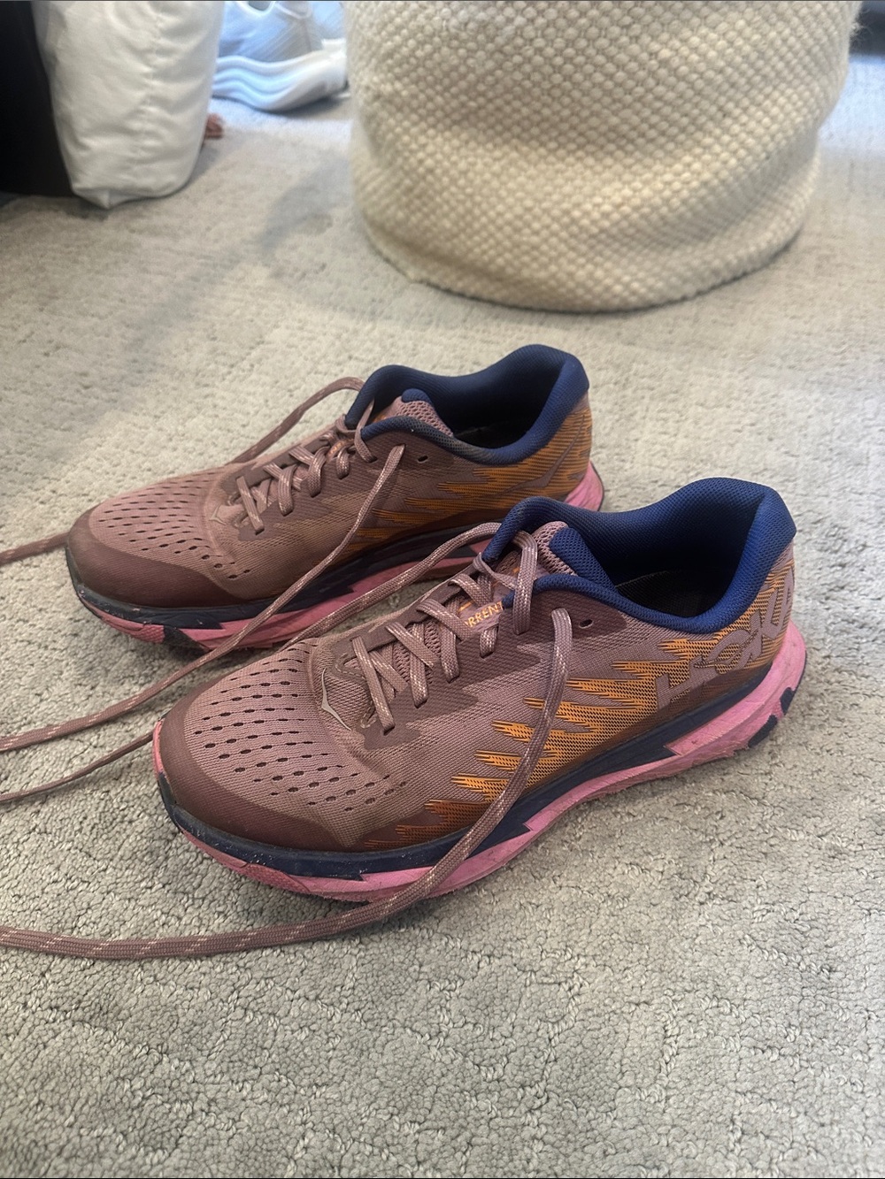 Hoka Women’s Mauve Pink and Navy Trail Running Shoes